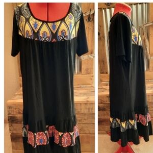 New 1X black knit ruffle Dress Aster moroccan panel